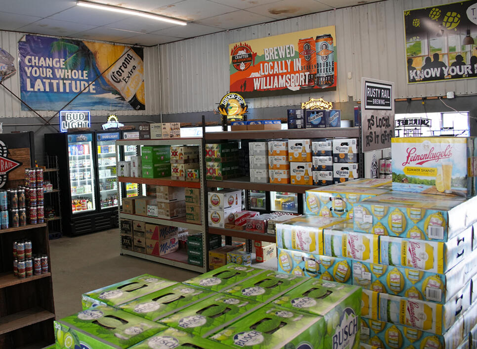 Beer, beverages, and party supplies available for gatherings and events.